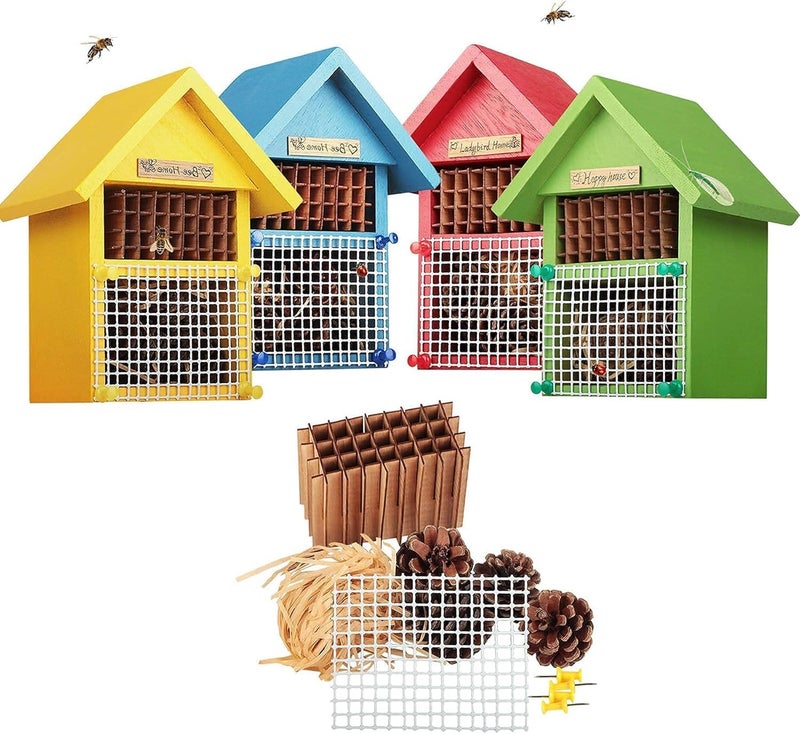 CEDAR ALPHA 4 Pack DIY Insect Hotel Kit, Backyard Insect House, Solid Wood 5.9"x 7.7"x 4.7", UVcoating Painted, Bee House, Nesting Habitat Shelters, Garden Shelter for Bees, Butterflies, Bugs - Image 1